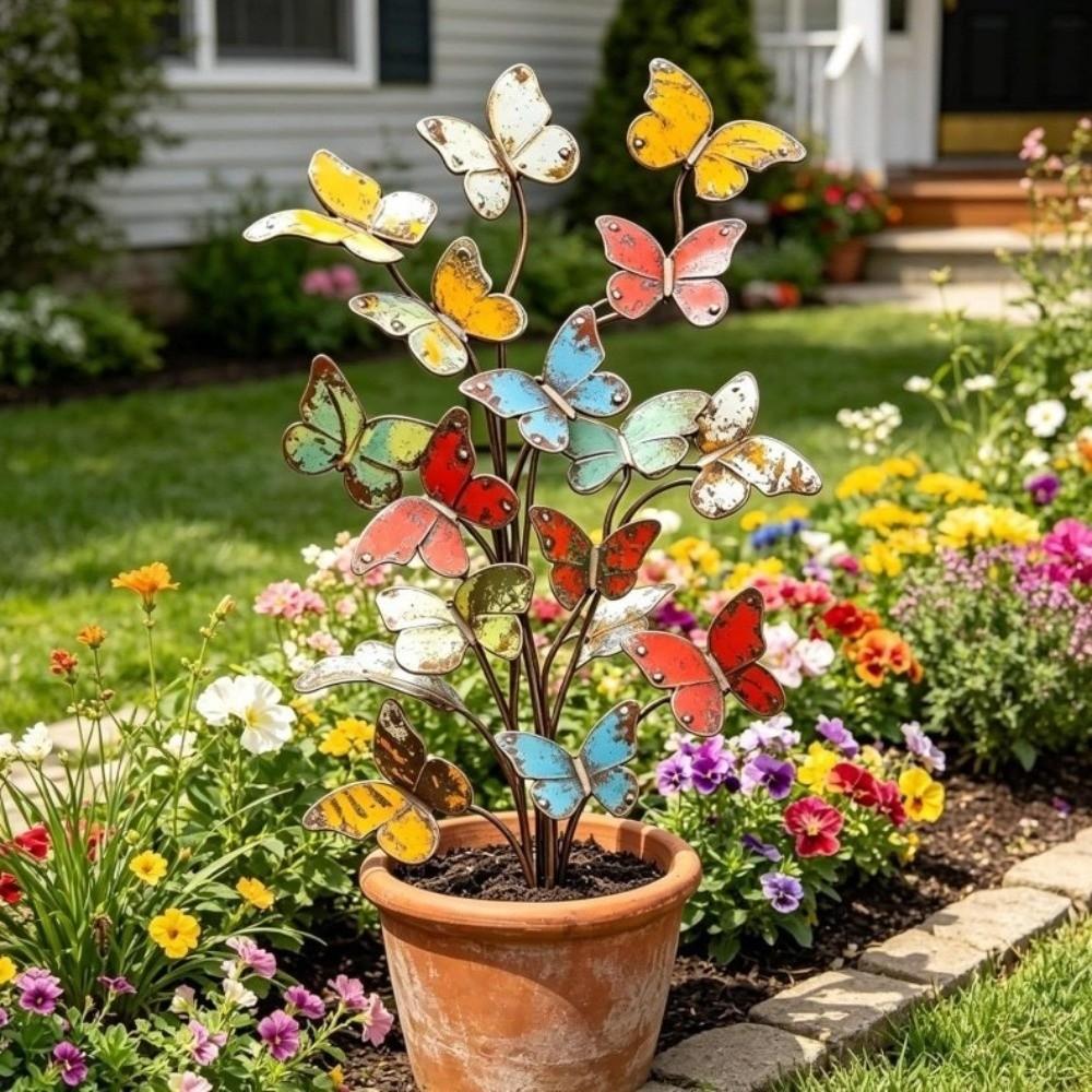 2D Flat Butterfly Yard Stake Decorative Butterfly Plant Stake Metal Garden Stake  Lawn Decoration