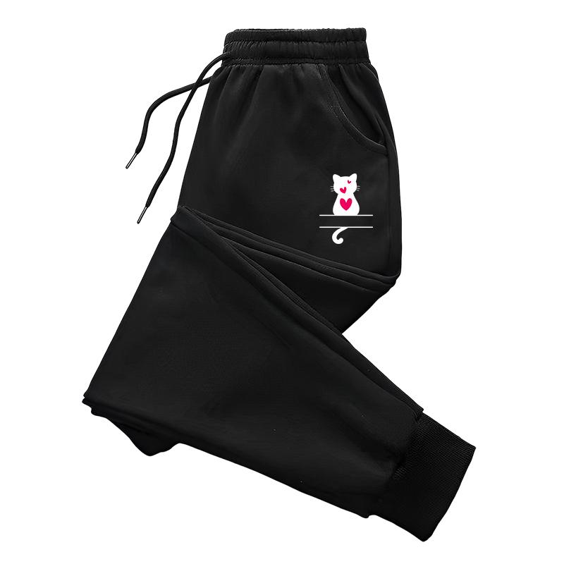 Cute Cat Print Sweatpants for Woman Home Outdoor Comfort Breathable Trousers Girls Yoga Fitness Versatile Jogger Pants