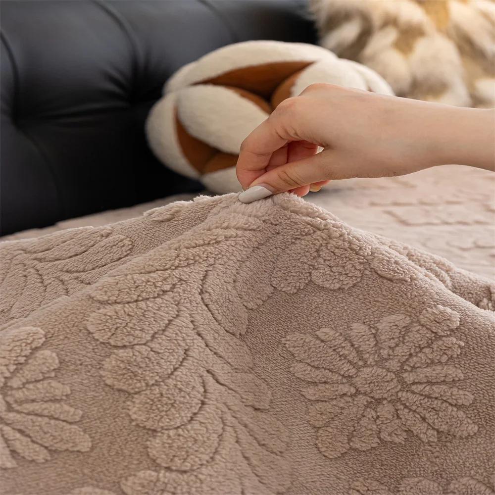 Vintage High-End Straight Sofa Cushion Autumn And Winter Plush Leather Sofa Special Cushion Fixed Anti-Slip Cover Cover Cloth