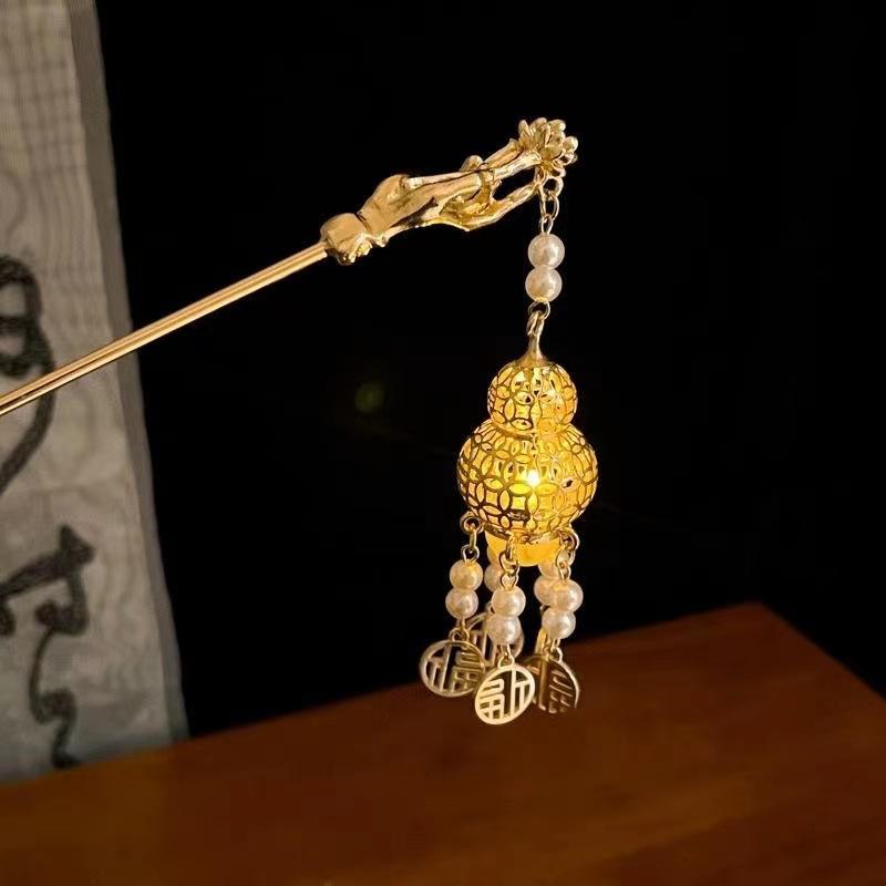Épingle à Cheveux Fleur Lumineuse Pour Femmes Créative Lotus Émet Lumière Lanterne Gland Bâton à Cheveux Style Chinois Vintage Métal Accessoire de Cheveux