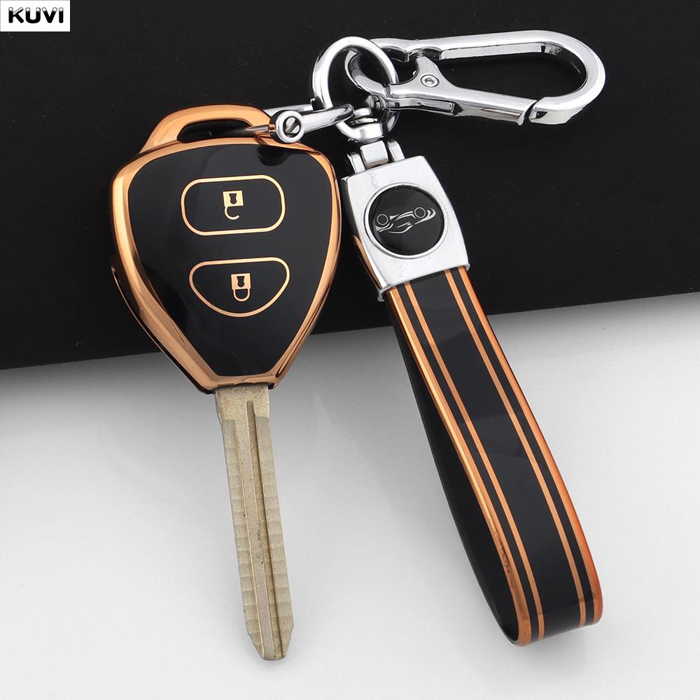 2 3 Buttons Golden Tpu Car Key Case Cover Shell For Toyota Corolla Hilux Vitz Rav4 Aqua Camry Land Cruis Fob Keychain Holder