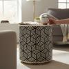 Wood Bone Inlay Drum Side Table, Bone Coffee Table Modern Patterned Cylinder Decor Table | Modern Cube Pattern Side Table | Central Table