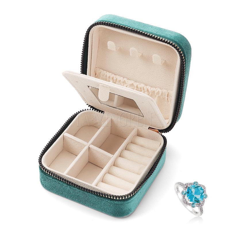 Korean Flannel Jewelry Storage Box with Mirror - Travel-Friendly Organizer for Earrings and Rings
