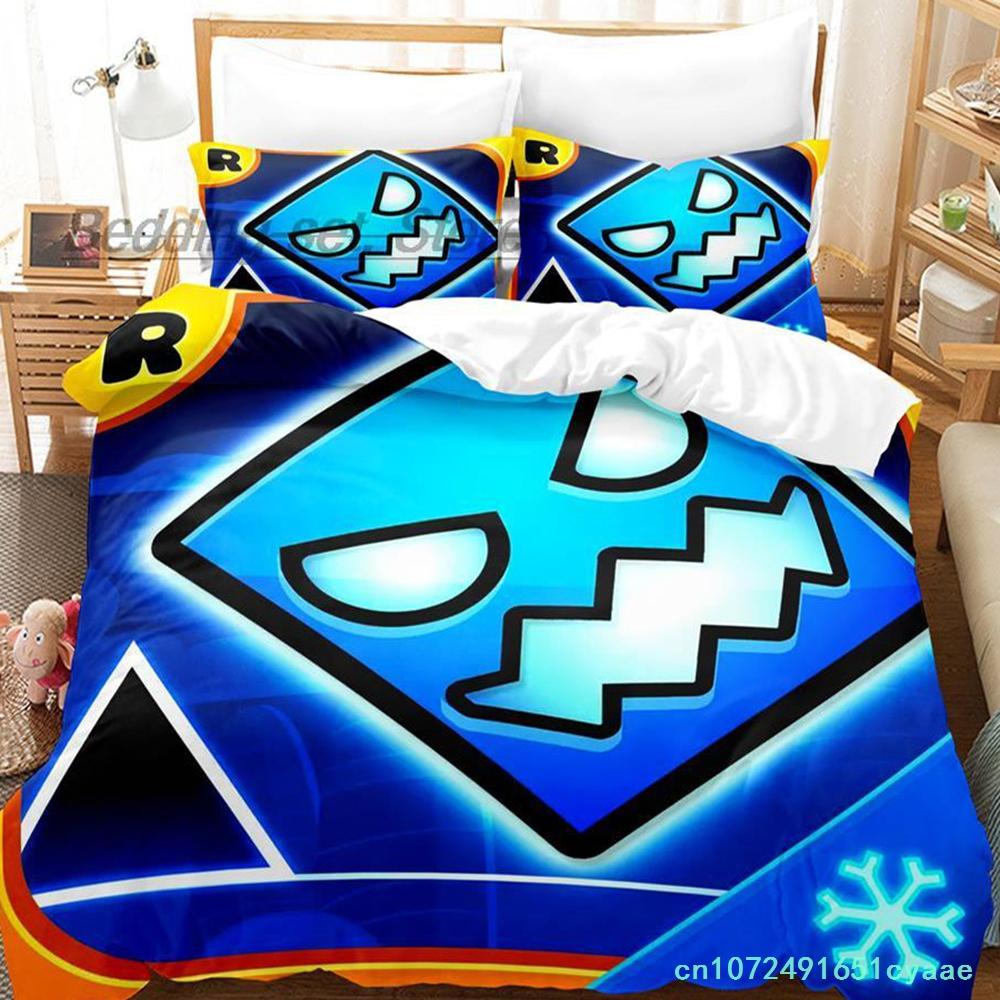 Angry Geometry Dash Bedding Set Single Twin Full Queen King Size Bed Set Aldult Kid Bedroom Duvetcover Sets 3D Print Kawaii 2022