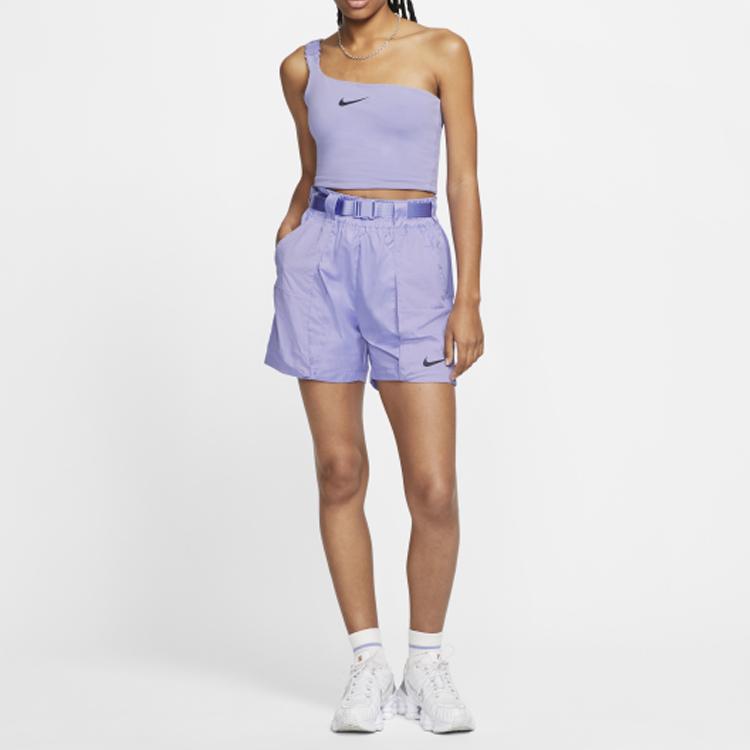 Nike Sportswear Swoosh Woven Belted Polyester Summer Shorts Women Bottoms Light-Thistle-Purple CJ3808-569