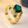 Vintage Inlaid Green CZ Women's Ring Ethnic Gold Color Hand Carving Daily Wear Party Jewelry Anniversary Gift