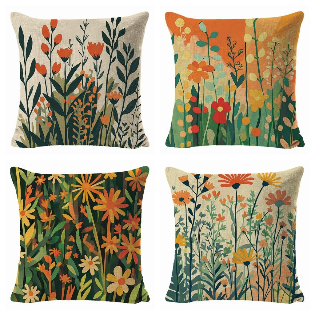 Neuer Kissenbezug mit Frühlingspflanzen und Blumen für hochwertige Wohnzimmeratmosphäre Dekoration Sofakissenbezug