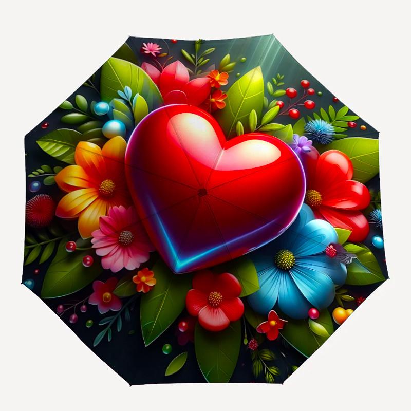 

1pc Heart Flowers Automatic Folding Umbrella - Portable Collapsible 8-Rib Umbrella for All Seasons yy251119204