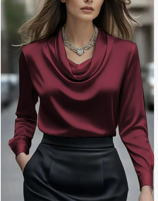 2026 Autumn Fashion Elegant Solid Color Batwing Long Sleeve Women's Shirt