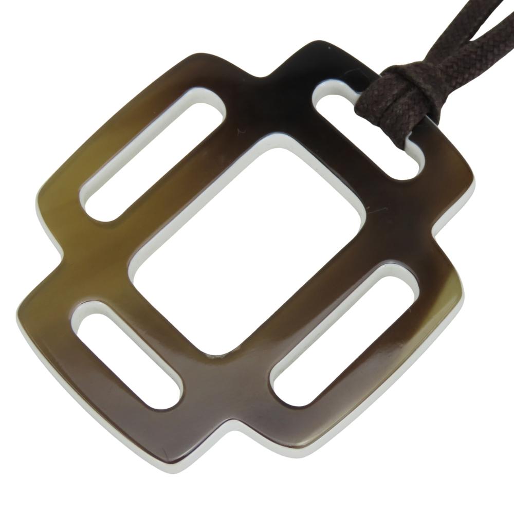 Used HERMES Necklace Rhythm Buffalo Horn 8.6g Brown Long