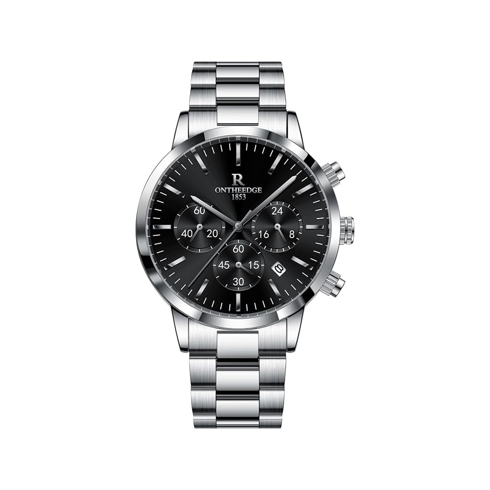 Men s Multi-Function Chronograph Watch Silver Stainless Steel Bracelet 3ATM Water Resistant Date Casual Business
