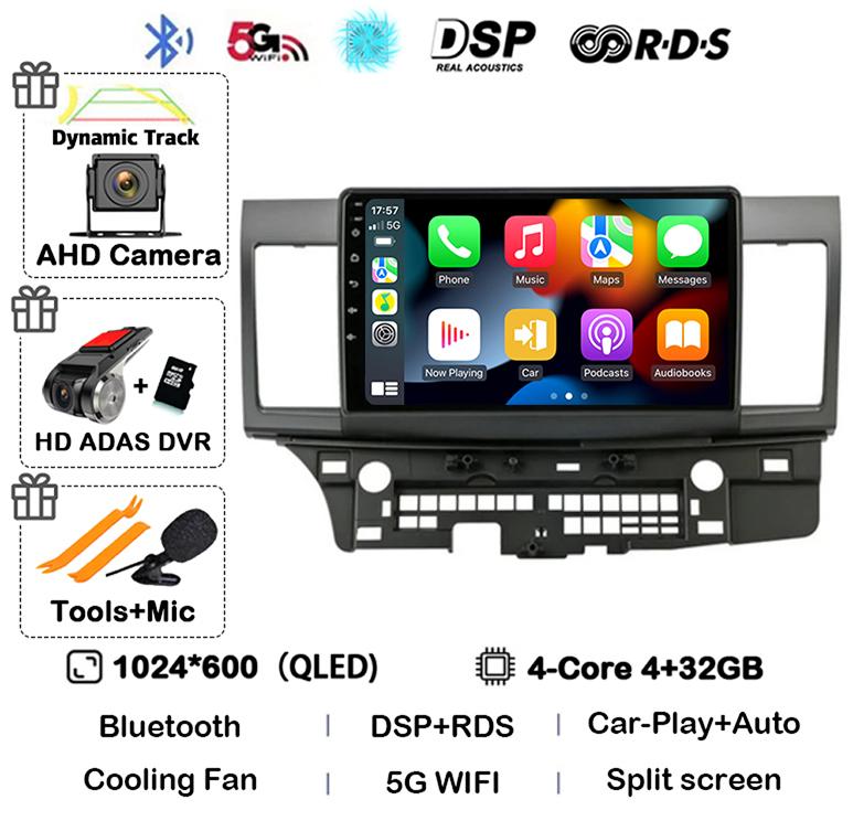 Android 14 Carplay Auto Car Radio For Mitsubishi Lancer 10 CY 2007-2017 Multimedia Video Player WIFI+4G GPS Stereo Head Unit DSP