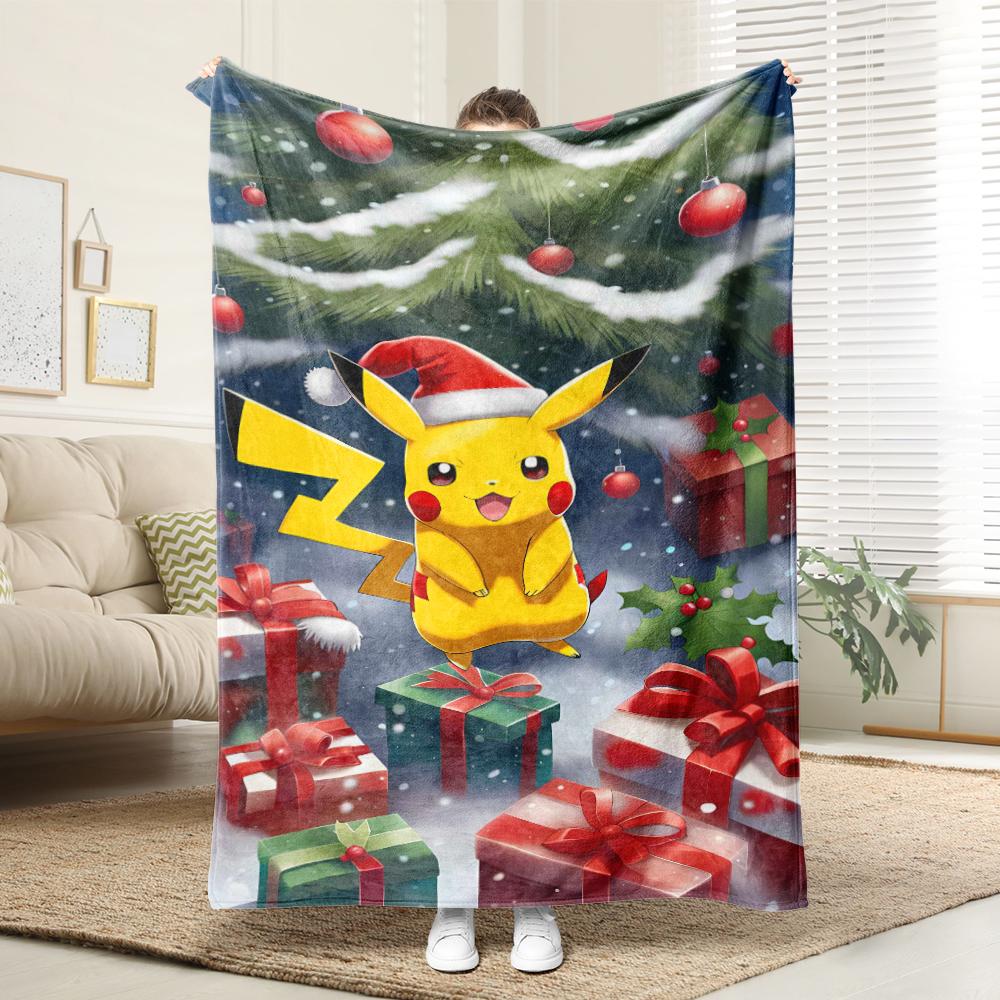 Pikachu dances with the little Fire Dragon Christmas: Pixel Style Christmas Blanket Essential for Home rest