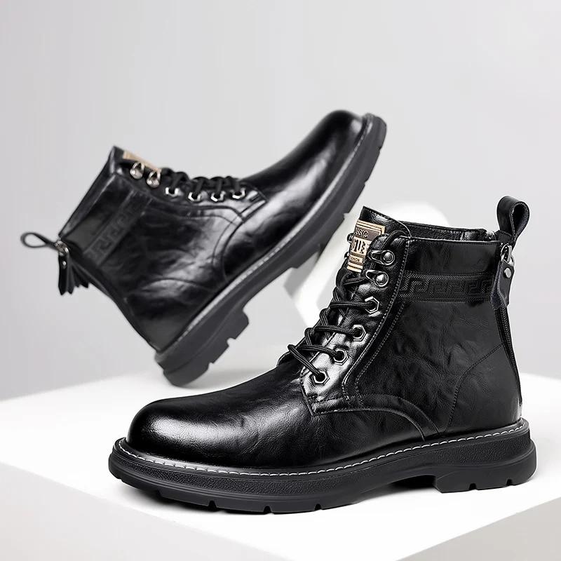 Fashion British Style Men's Genuine Leather Boots Fashionable Business Short Boots Winter Ankle Boots Men's Work Boots Versatile