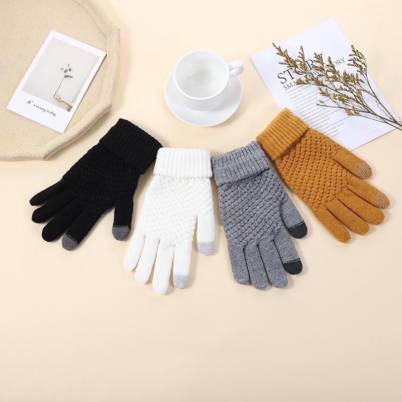 Gloves, knitted jacquard pineapple gloves, thickened warm finger men's and women's foldable non-slip gloves