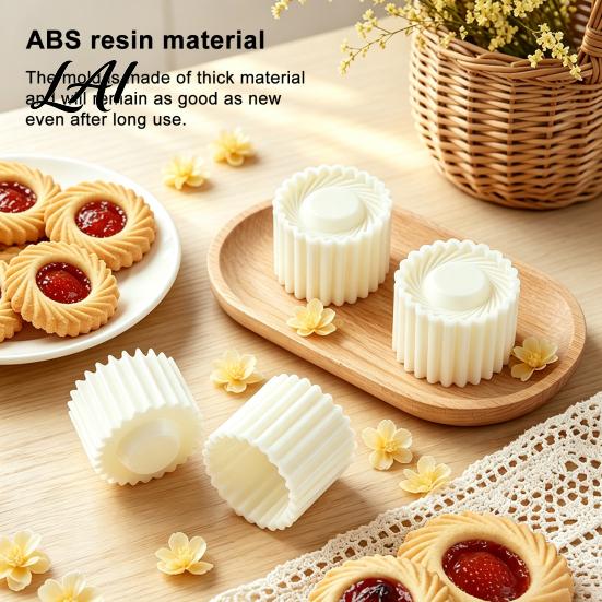 Double-sided Lace Embosser 2-in-1 Round Mooncake Mold Double Ended Pastry Press with Scallop And Home Baking Gadgets Spiral Embossing for DIY Baking,
