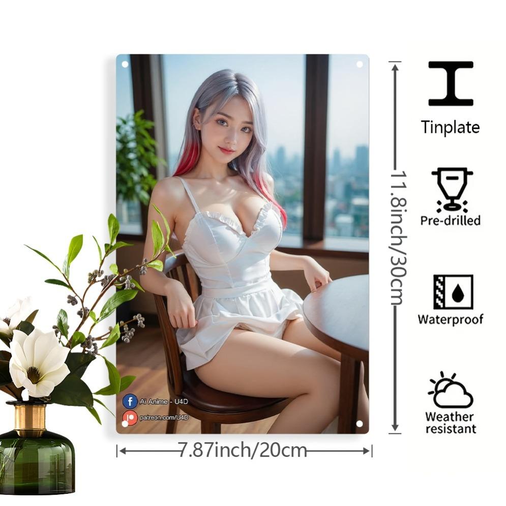 Vintage Metal Wall Art Elegant Long-Hair Woman - 2D Flat Design Weatherproof Iron Sign 7.87x11.8in Pre-Drilled Indoor Outdoor De