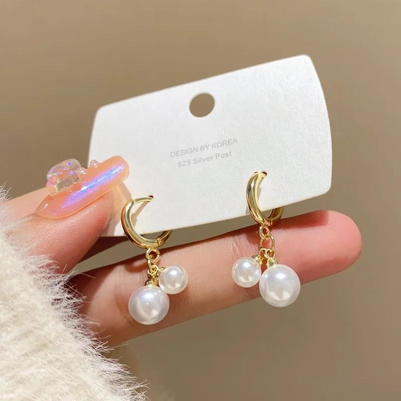 

White Imitation Pearl Drop Earrings for Women Temperament Simple Korean Sweet Girl Friend Zircon