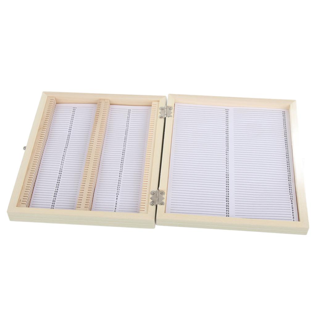 100 stk Biologi Glass Preparerte Mikroskopglass Prøver Tre Oppbevaringsboks Etui