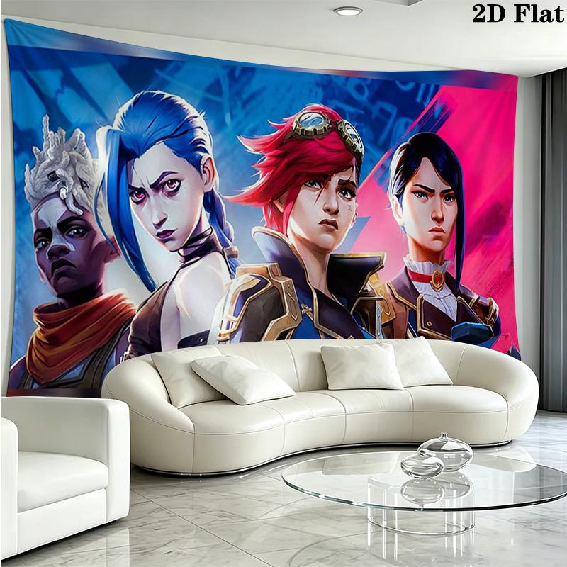 Jinx League of Legends Wall Tapestry Aesthetic Wall Hanging Printed Fabric Blanket Decorative Tapestries for Bedroom Living Room Home Decor