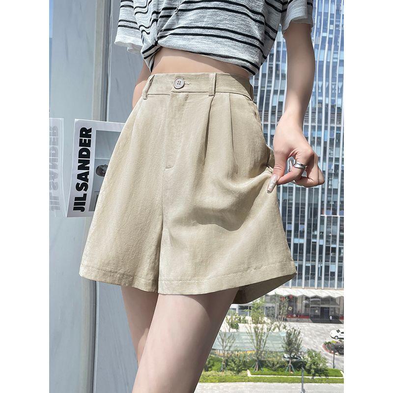 Sweet Student Small High Waist Ice Silk Linen A- Line Loose Linen Wide Casual Wide-Leg Shorts Hot Pants Yamamoto Pants