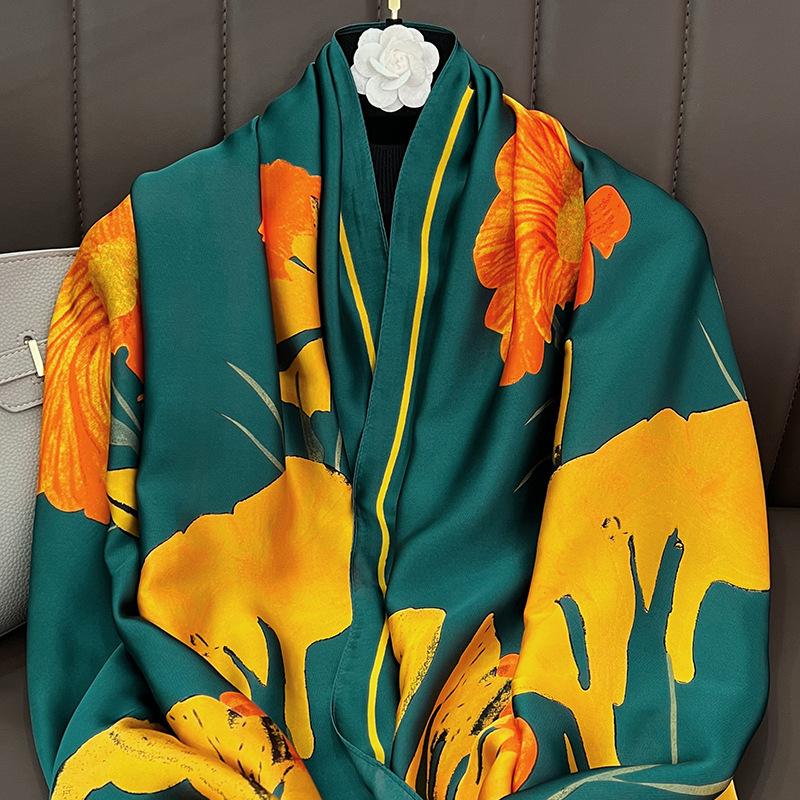 Silk flower silk scarf women s summer thin sunscreen shawl autumn and winter warm scarf dual-purpose versatile 180cm