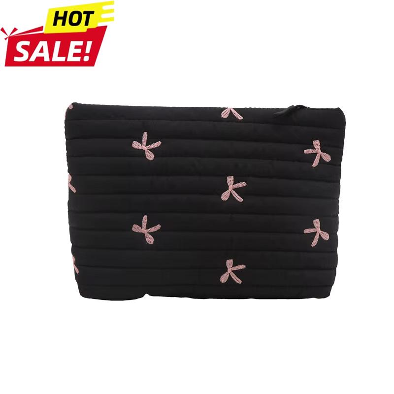 

Cute Bow Embroidery Handbag Large Capacity Makeup Bags Pencil Mobile Phone Storage Bag With Zipper Toiletry Bag Fashionable Bags