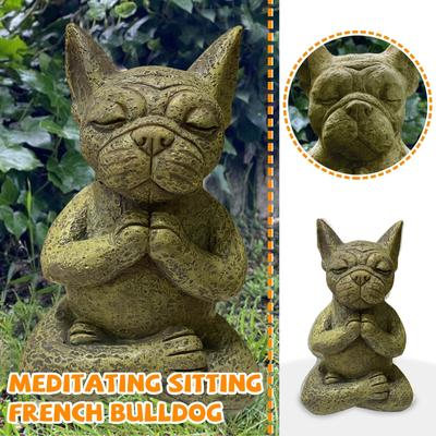 Meditating Sitting French Bull Dog, French Bull DogDecor,Bull Dog Garde Ornament