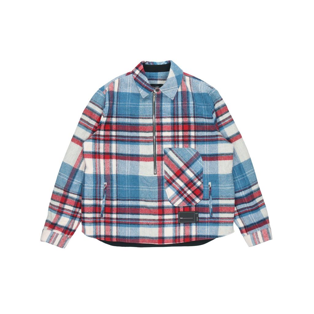We11done Half-Zip Classic Plaid Long Sleeve Shirt Jacket Unisex Shirts Blue WD-BL3-20-910-U-BL