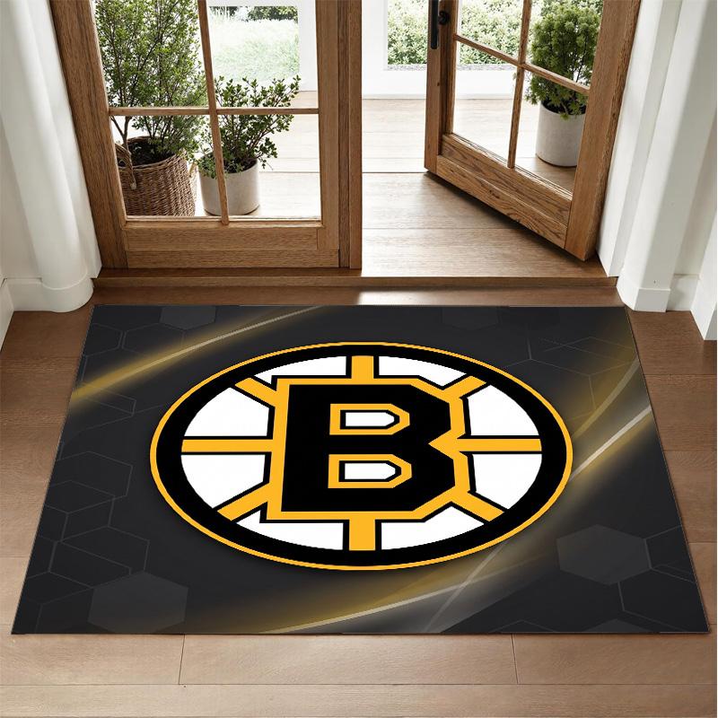 Boston Bruins Design Crystal Velvet Rug Soft Decorative Mat for Bedroom Entrance