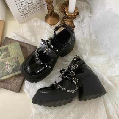 Dames Schoenen Meisjes Punk Schoenen Klinknagel Ontwerp Loafers PU Leer Mary Janes Cool Retro Dik Platform Schoen Colleges Hoge Hakken 35-40