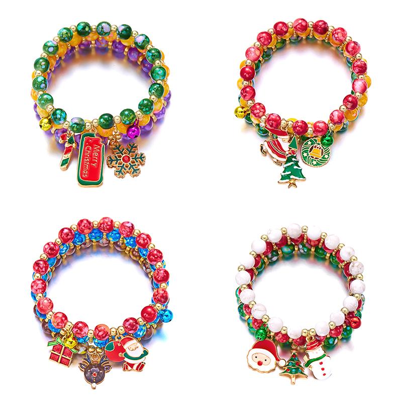Weihnachten Bunte Perlen Mehr Element Anhänger Armbänder Für Frauen Weihnachtsmann Schneeflocke Baum Elch Armband Party Schmuck