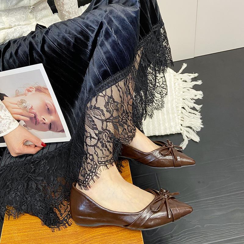 Woman Flat Shoes2026 Pointed Toe Elegant Butterfly Knot Casual Comfort Soft Slip On Shoes Spring New Simple Versatile Flats