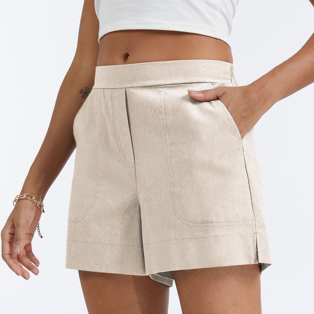 Women's Casual Fashion Linen Shorts With Pockets