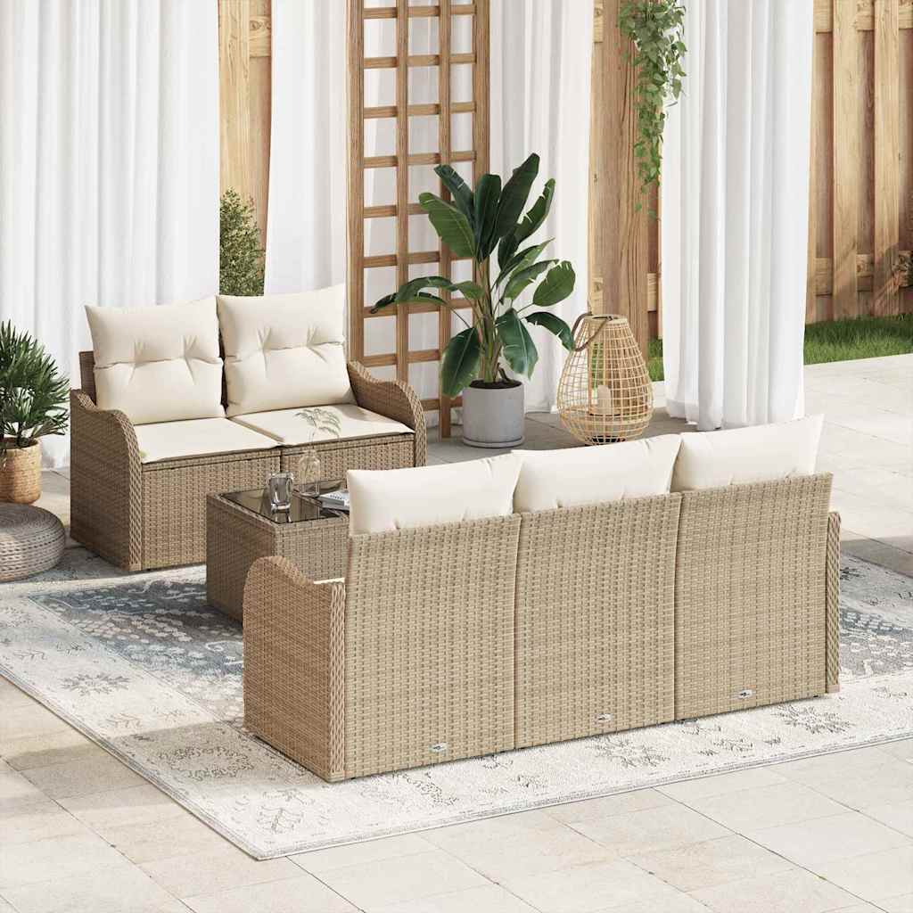 Garden Sofa Set with Cushions and Storage 6 Pcs Beige and Cream