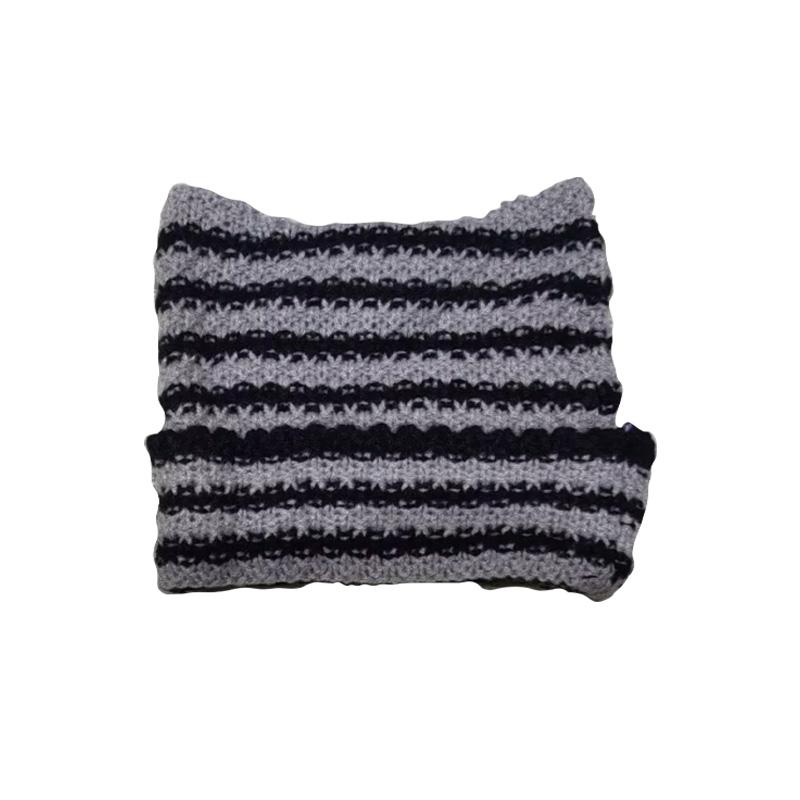 New Japanese Streetwear Harajuku Beanie Little Devil Striped Knitted Hat Women Girls Autumn Winter Cute Cat Ears Cap