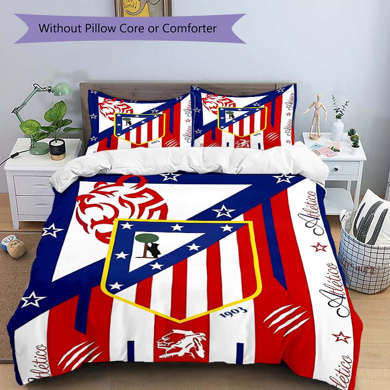 Atletico Madrid Crest Print 3Pcs Bedding Setduvet Cover With 2 Bedropillowcase Home Birthday Gift