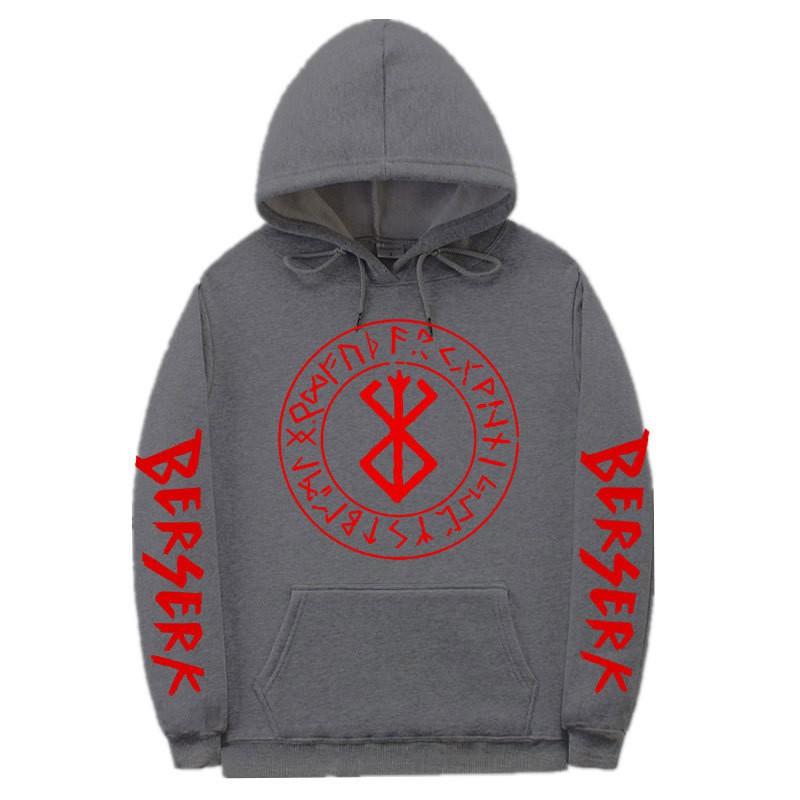 Berserk Anime Hooded Sweatshirt Men Loose Fit Fleece Lined Streetwear Casual Pullover Top