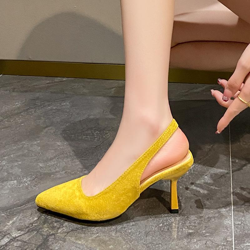 Large size women's shoes 41-43 wide fat feet bag head rear empty stiletto sandals women's summer sexy pointed black high heels single shoes