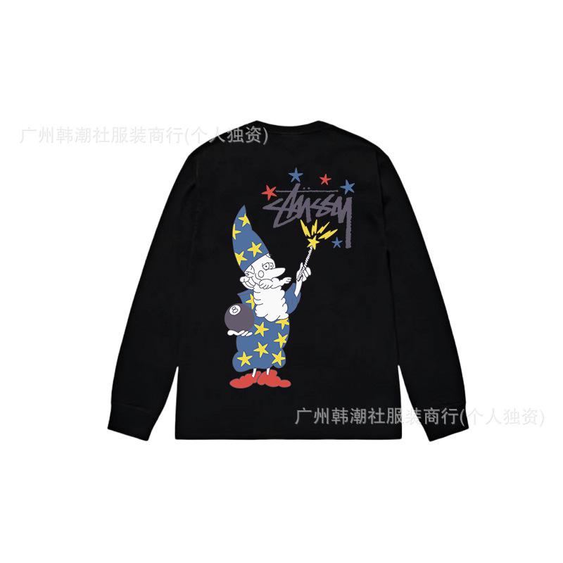 3. Cross-border Stuart long-sleeved printed t-shirt American trendy cylindrical cloth casual loose men and women the same style