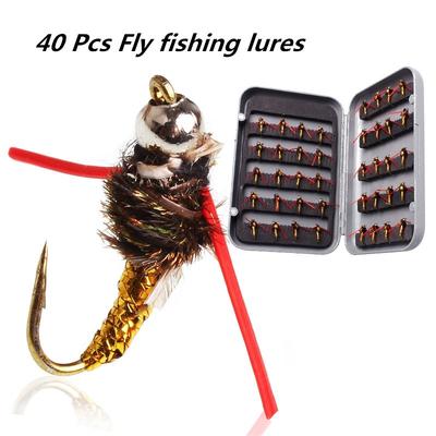 40 sztuk/pudło Red Fly Fishing Lure Single Hook Dry Fly Fishing Trout Salmon Set Flies Fishing Lures