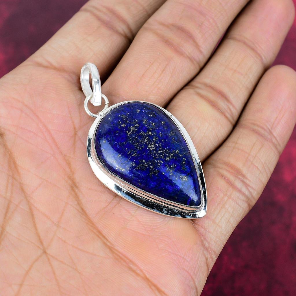 Lapislazuli-Anhänger, handgefertigter Edelsteinschmuck, 925er Sterlingsilber-Anhänger, einzigartiger Design-Schmuckanhänger