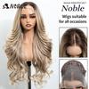 Noble Synthetic Lace Front Wigs For Women 28 Inch Curly Ash Blonde Highlight 13x4 Body Wave Silk Base Lace Wig Cosplay Daily Wig