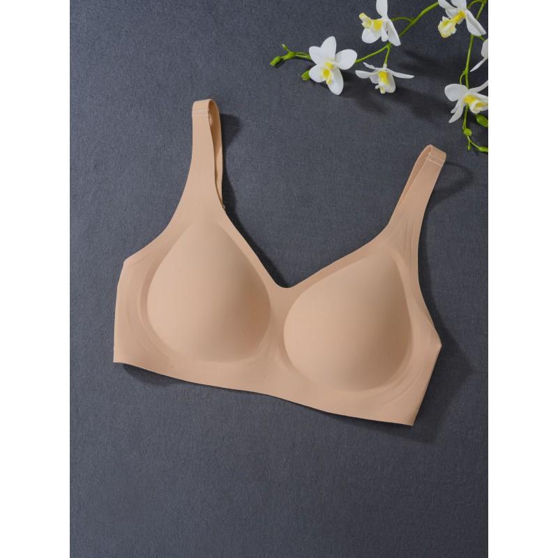 Wire-Free Soft Support Bra Large Busts Seamless Light Padding Full Coverage 3/4 Cup With Side Control Lift