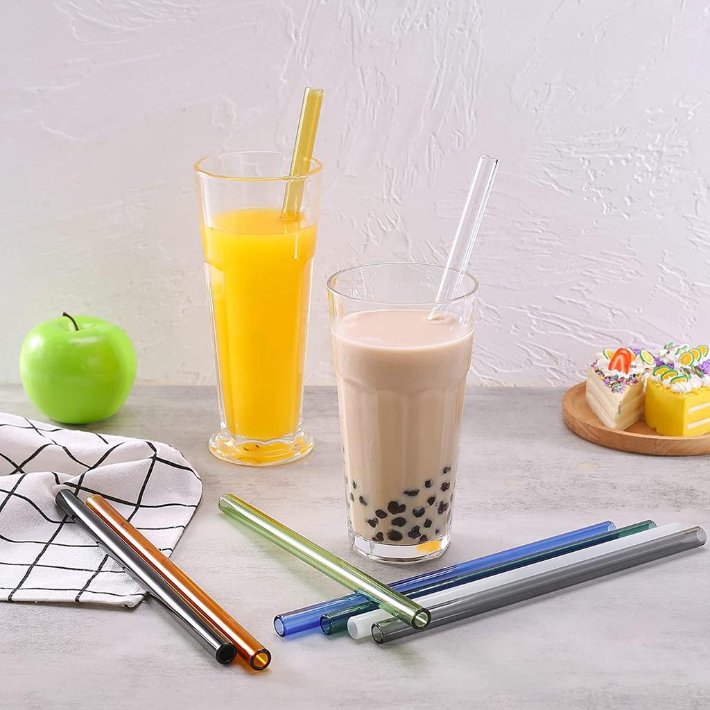 4 szt. 20 cm Szklane Słomki do Picia Wielokrotnego Użytku Kolorowe Szklane Słomki do Napojów Sok Ekologiczne Słomki Koktajlowe Barowe Naczynia do Picia