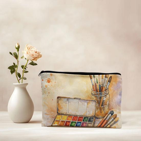 xiaobudian Canvas Storage Bag, with Smooth Zipper, Large Capacity Portable Makeup Pouch, Toiletry Organizer for Stationery And Cosmetics