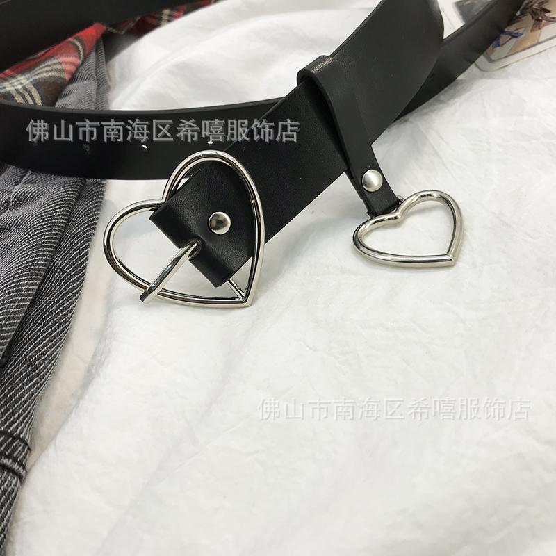 Punk Decoration Small Love Pin Buckle Belt Women'S Heart Shape Student Belt Women'S Peach Heart Pendant