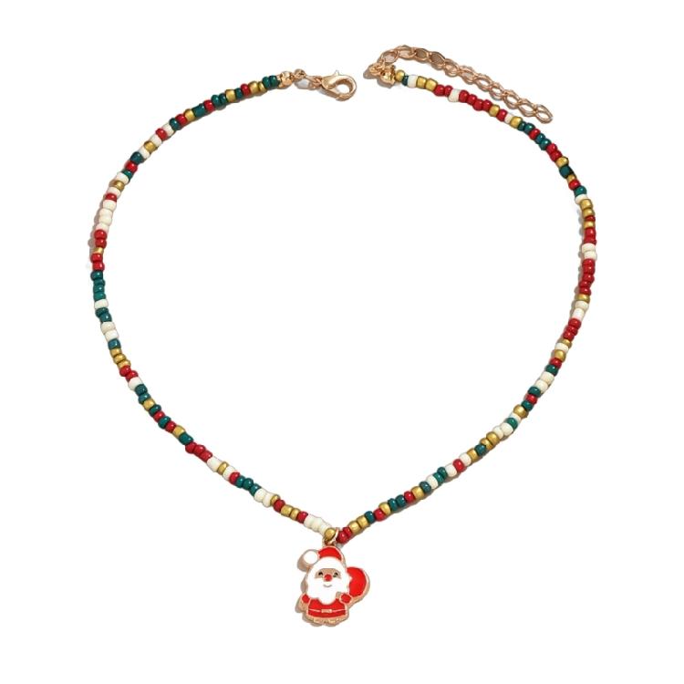 Women's Bohemian Choker Necklace Handmade Christmas Tree and Snowflake Pendant Necklace Colorful Beads Designs