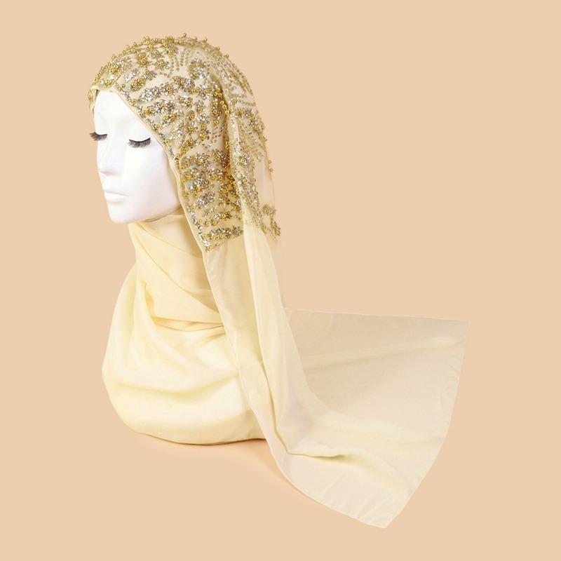 Mei Scarf Ethnic Style Yarn, Hijab Chiffon Bead Long Scarf, High-end Headscarf, Minority Ethnic Group