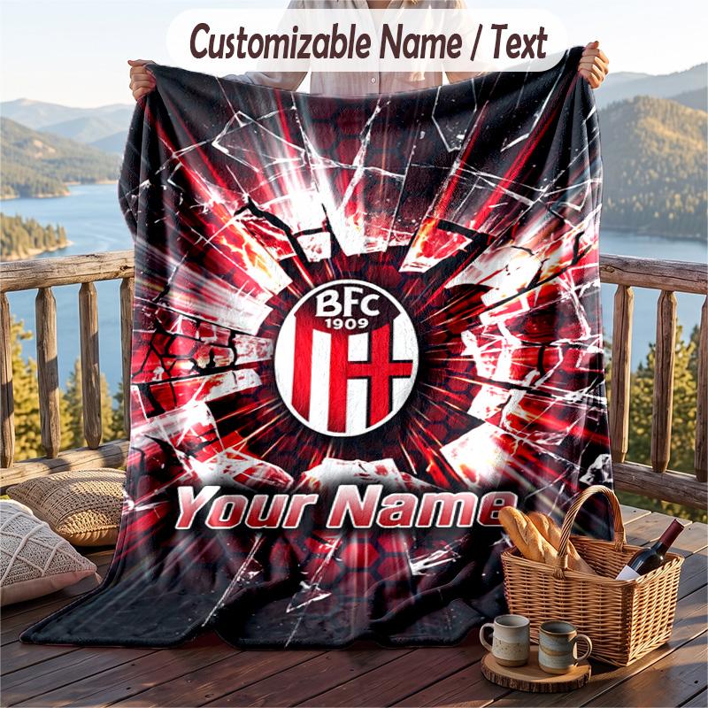 Flannel Blanket Bologna FC Print Custom Name Text Soft Throw for Sofa Bed